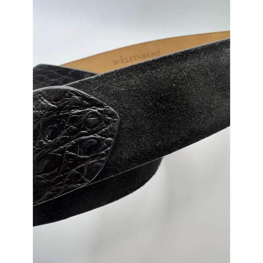 W Kleinberg Black Suede Custom Leather Belt Belt Sz 34 NWOT Loop Crocodile Accen